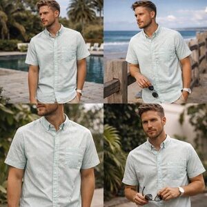 Palm Tree Button‎ Shirt Graphic Men's M Casual Fashion Tropical Print Top Tee